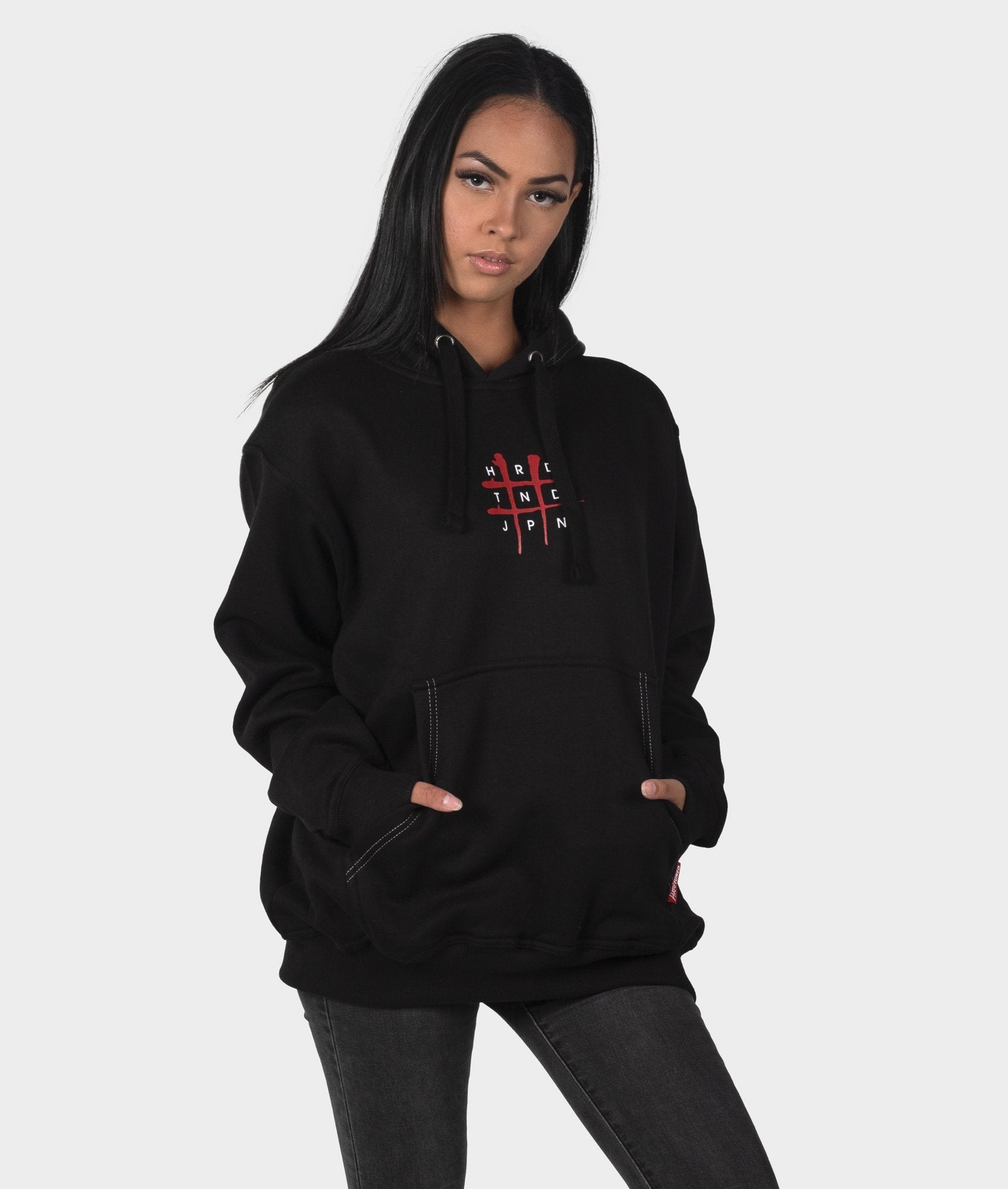 Black hoodie red writing best sale